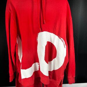 Burberry Red Love Hoodie Size Small Oversized Pullover Sweatshirt Authentic